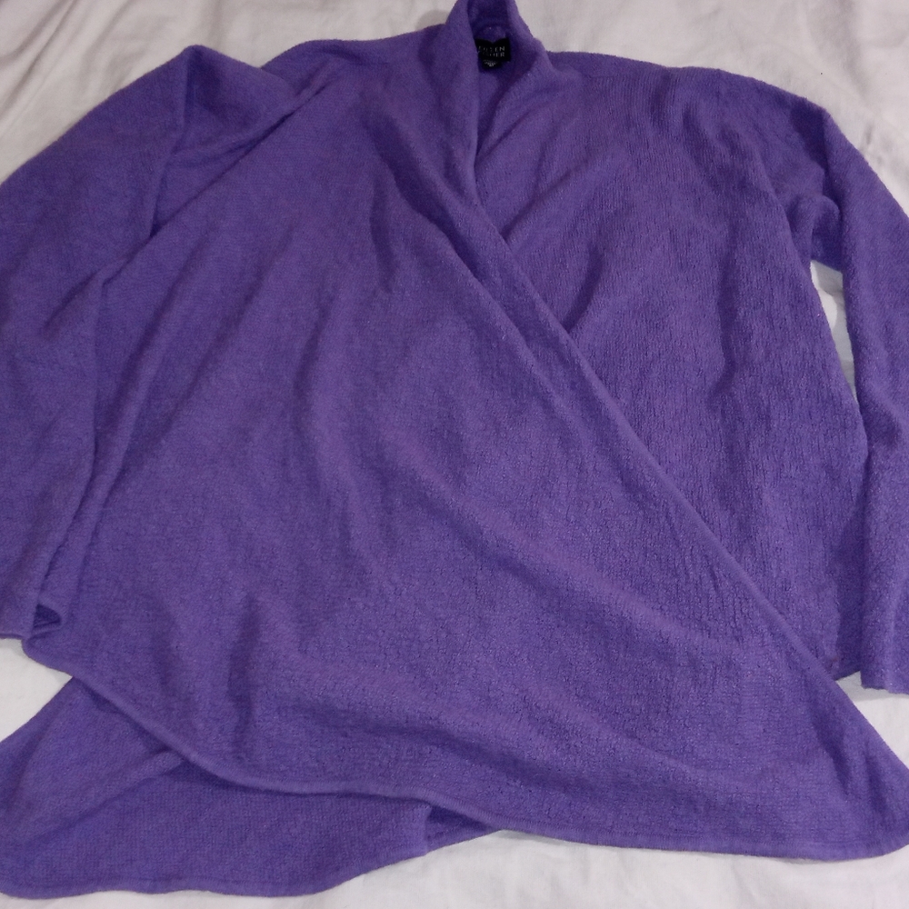π EILEEN FISHER OPEN FRONT CARDIGAN SWEATER WATERFALL PURPLE KNIT SIZE M - Picture 3 of 6